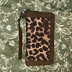 Ariat Leopard Print Clutch with Brown Accents